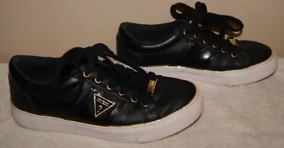 G By Guess GFGABEY Faux Leather Sneakers Shoes Black Women Sz 8M NICE! (ToteJ) • $14.99