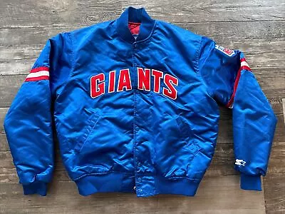 VINTAGE 90's NEW YORK GIANTS NFL STARTER OG THROWBACK SATIN JACKET LARGE K1 • $77