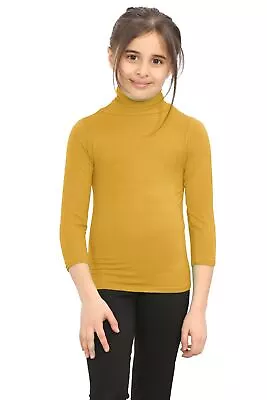 Girls Boys Plain Long Sleeve Turtle Roll Neck T-Shirt Kids Casual Basic Polo Top • £5.33