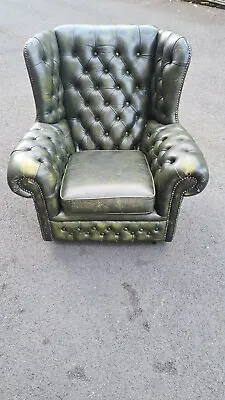 £295 • Buy Green Leather Chesterfield Monks Chair