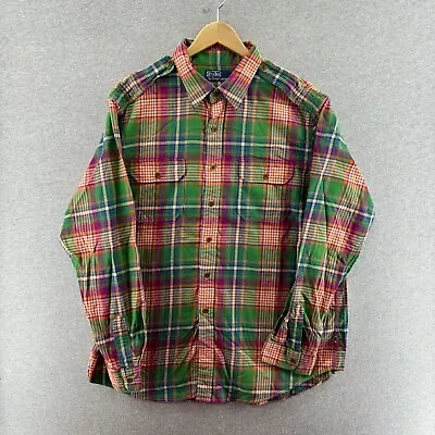 Polo Ralph Lauren Mens Shirt Green 2XL Plaid Epaulets 100% Cotton Flannel Pocket • $25.90