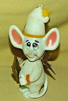 Mouse Ornament Jasco 1979 Vintage Hong Kong Plastic Flocked Yellow White Harp. • $11.99