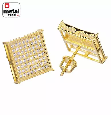 Men's Hip Hop 925 Silver 10mm Block Square Flat Screen Screw Back Stud Earrings • $22.98