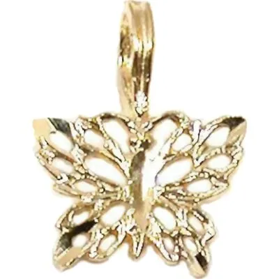 14K Yellow Gold Butterfly Pendant Charm Necklace Chain Jewelry • £19.67