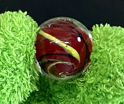 Art Glass Contemporary Handmade Marble 0.98” Red Yellow Black Swirl • $24.95