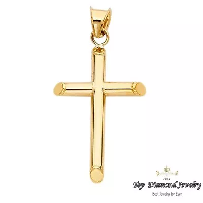 14K SOLID YELLOW GOLD Cross Crucifix Polished Pendant Charm Necklace Men Women • $105.48