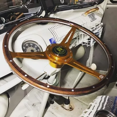 GOLD Wolfsburg Steering Wheel Wood Rim For VW Splitscreen Bus Camper 17  AAC297 • $617.69