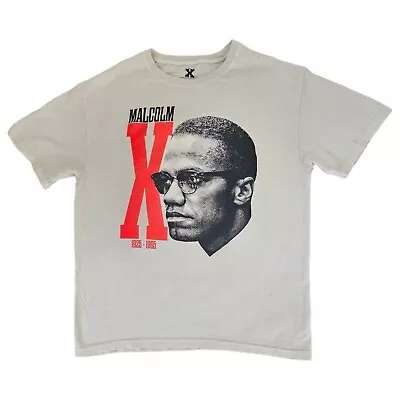 Malcolm X Portrait Graphic Beige T-Shirt Size Medium • $10.99