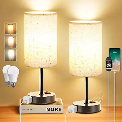 Table Lamp For Bedroom Bedside Table Lamps Set Of 2 Small Lamp With 3 Way Dimm • $35.99