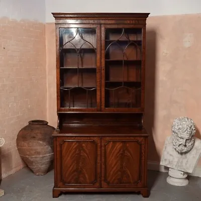 Antique Glazed Bookcase 19th Century Mahogany Astragal Library Cabinet Victorian • £680