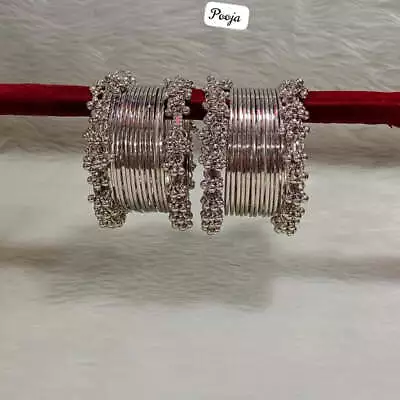 Bollywood Indian Silver Oxidised Ghungroo Chudi Bangle Set Wedding Jewelry • $23.14