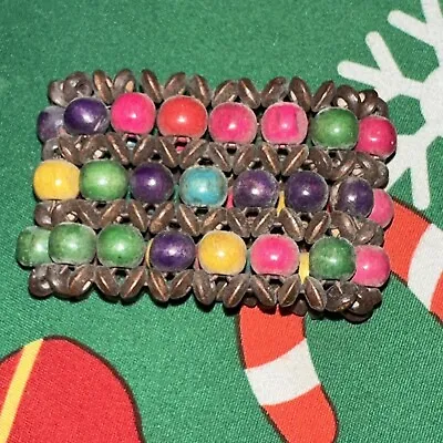 Vintage Rainbow Stretch Cuff Bracelet Real Wood • $10.54