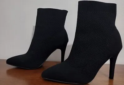 MIA Women's Size 6 W McKinley Black Knit Ankle Boots Stiletto Heel Pointed Toe • $27.50