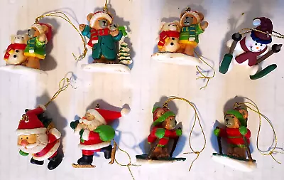 8 Miniature Christmas Ornaments Bears Santa Snowman 1.5  Resin - Darling! • $13.45