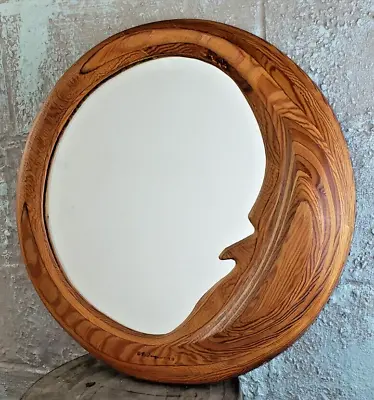 Vintage MCM Sculpted Wood Mirror 20  Diameter Signed & Dated Hargrove 1980 • $150
