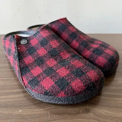 Birkenstock Zermatt Shearling Rivet Slippers Wool Felt Plaid Red US 12 EU 45 • $30