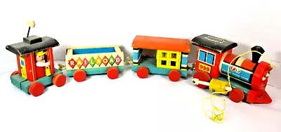 Vintage Fisher Price Huffy Puffy Wooden Train #999 Pull Toy 1958-62 Complete Set • $33