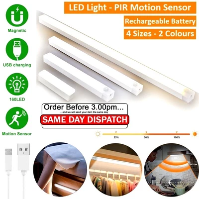 £4.29 • Buy USB Rechargeable LED PIR Motion Sensor Light Strip Wireless Cabinet Closet Lamp