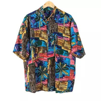 Vintage Mens 100% Silk Short Sleeve Button Front Hawaiian Shirt Korea Size L • $23.99