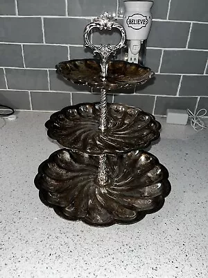 F.B. Rogers Silver Co. Silverplate 3 Tier Dessert Candy Snack Server Vtg MCM • $19.99