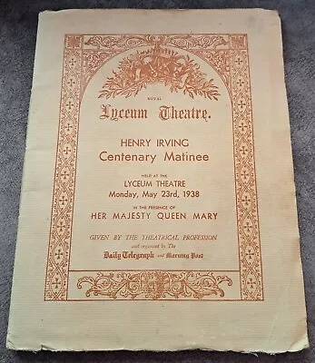 1938 Henry Irving Centenary Matinee Programme Lyceum Theatre Laurence Olivier • £10