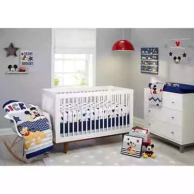 Mickey Mouse Crib Bedding Set Infant Nursery Comforter Sheet Toddler Bed Room • $61.09