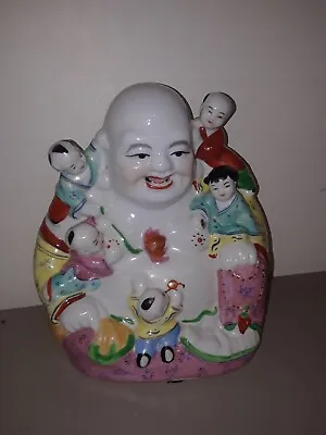 Vintage Chinese Porcelain Laughing Fertility Buddha Figure With 5 Children • £61.76
