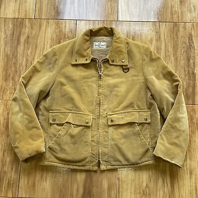 Vintage 70's Zero King Corduroy Jacket Mens 46 Brown Beige Fleece Lined Cropped • $50