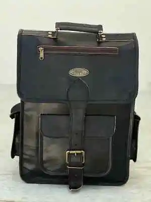 16  Genuine Men Real Leather Backpack Bag Satchel Briefcase Laptop Black Vintag • $61.10