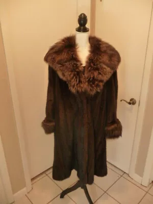 *NEW* Ranch MINK Coat With Crystal FOX Collar And Cuffs Medium To Large WOW! • $1295