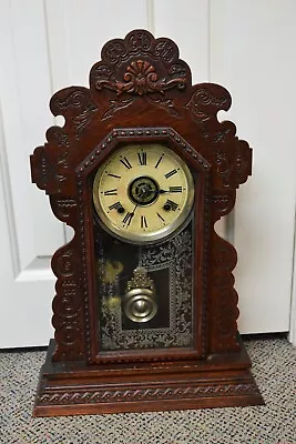 Antique Ansonia Gingerbread Clock 8 Day Clock With Alarm Includes Key & Pendulum • $142.67