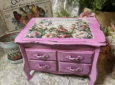 Refinished Vintage Jewelry Box  Chalk Painted Pink Roses Musical • $75