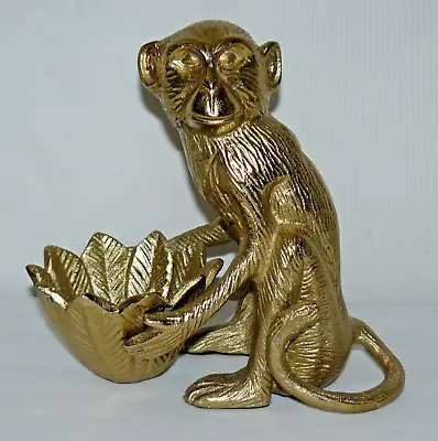 Brass Metal Monkey W/ Basket 8  Statue Planter • $51.67