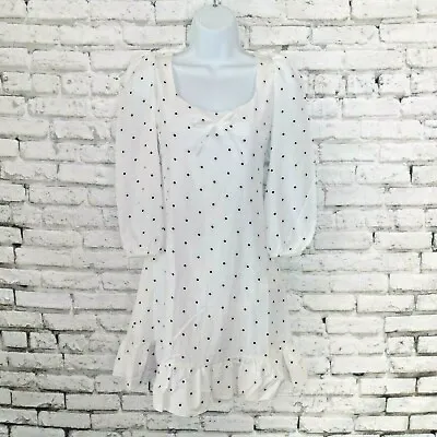 Zara Basic Dress Womens XS White Polka Dot 3/4 Sleeve Puff Ruffle Mini Bow • $25