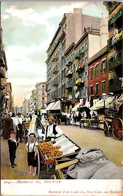 Postcard~New York N.Y.~Mulberry Street View~Venders~Horse & Wagons~c1906 • $7.99