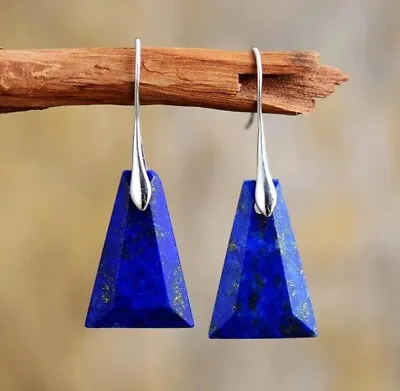 Natural Stone Lapis Lazuli Women Earrings Dark Blue Dangle Earrings Jewelry Gift • $10.99