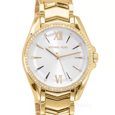 Michael Kors Whitney Womens Gold Glitz Watch White Dial Stainless Steel Band • $115.12