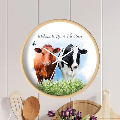 Personalised Bamboo Watercolour Farmhouse Country Cattle Cow Kitchen Wall Clock • £34.99