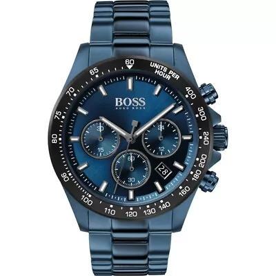 Hugo Boss Mens Watch Chronograph Hero HB1513758 Stainless Steel Blue NEW • £77.99