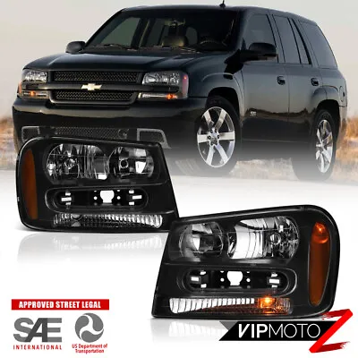 For 02-09 Chevy Trailblazer EXT Black LEFT+RIGHT Side Headlight Assembly Lamp • $100.95