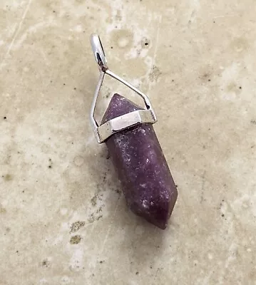 Lepidolite Small Double Terminated Crystal Point Pendant 925 Sterling Silver • $16.31