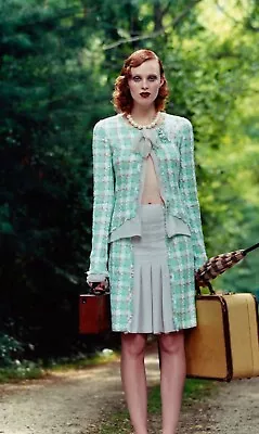 *CHANEL* Iconic Anna Wintour  2004 Documented Boucle & Silk Chiffon Skirt FR 44 • £653.21