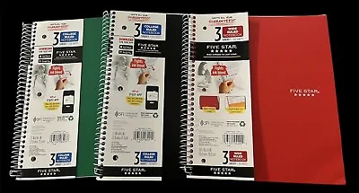 Five Star Wirebound College Ruled Notebook -3 Subject 150 Pages. Multiple Colors • $5