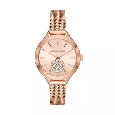 Womens Wristwatch MICHAEL KORS SLIM RUNWAY MK3921 Steel Mesh Gold Rose Swarovski • $172.49