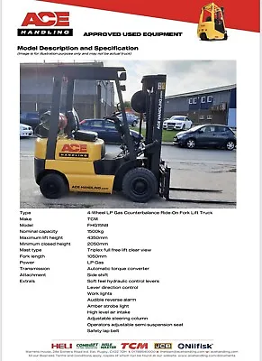 TCM FHG15N8 Container Spec Gas Forklift Hire-£64.99pw Buy-£7495 HP-£37.43 AH320 • £7495