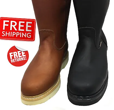 Men's Work Boots Light-W. Pull On Leather Brown Or Black Oil Slip Resistant  • $67.89