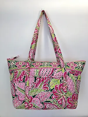 Rare Vera Bradley Priscilla Pink Miller Zip Tote Bag XL Travel Made In USA VGUC • $44.99