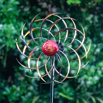 2x Wind Spinner 180cm Turbo Copper & Red Windmill Optical Illusion Garden Stake • $275