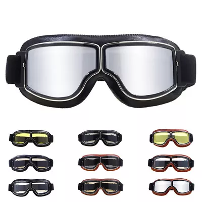 Retro Motorcycle Helmet Goggles Vintage Windproof Eyewear Glasses For Cruiser • $27.36