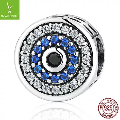 Christmas Gifts 925 Sterling Silver Blue CZs Eyes Round Charms Chain • $11.22
